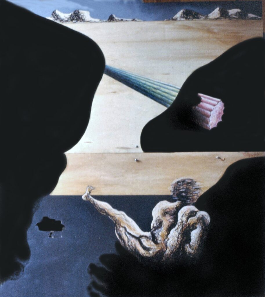 Interrogativo n 6 il mare spaccato (tecnica mista su tavola cm 111x124) (agosto 90)