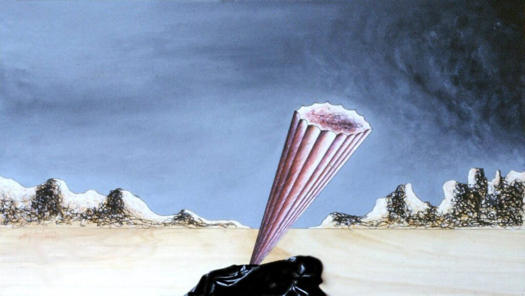 Interrogativo n 7 forse la giustizia (tecnica mista su tavola cm 111x63) (settemvre 90)