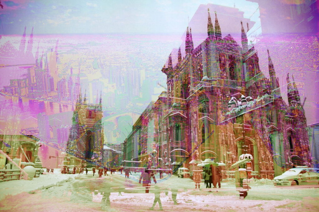 “Nevicata con riflesso in Piazza Duomo” (2009) cm. 150 x 99,63 (Stampa inkjet fine art cotone 100% montata sotto plexiglass nel settembre 2010) Edizione Unica di 3