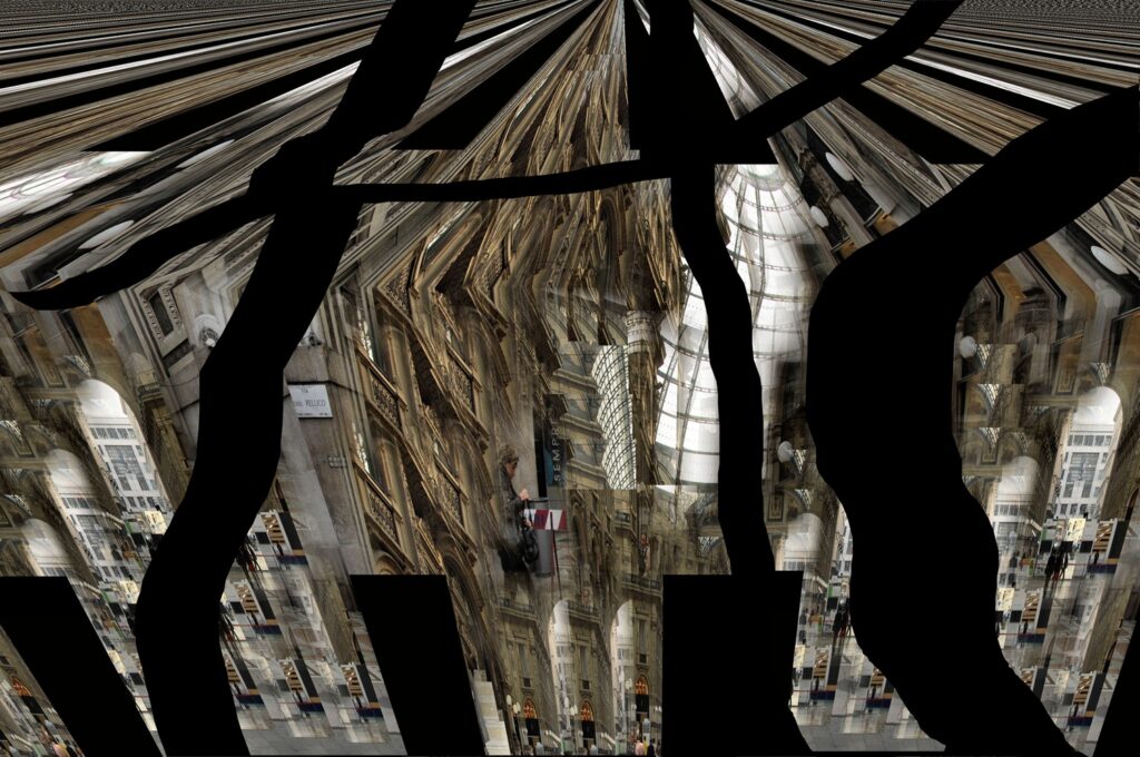 "Navigando nei canali di corso Vittorio Emanuele" 2008 cm 150 x 99,63 Stampa Inkjet Epson lucida montata su pannello forex (cm 1) Sagomato e incollato su plexiglass nero