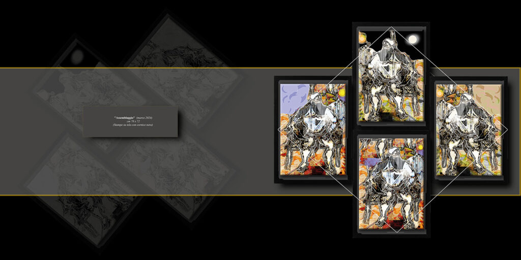 "Assemblaggio" (marzo 2024) cm 78 x 72 (Stampe su tela con cornice nera)